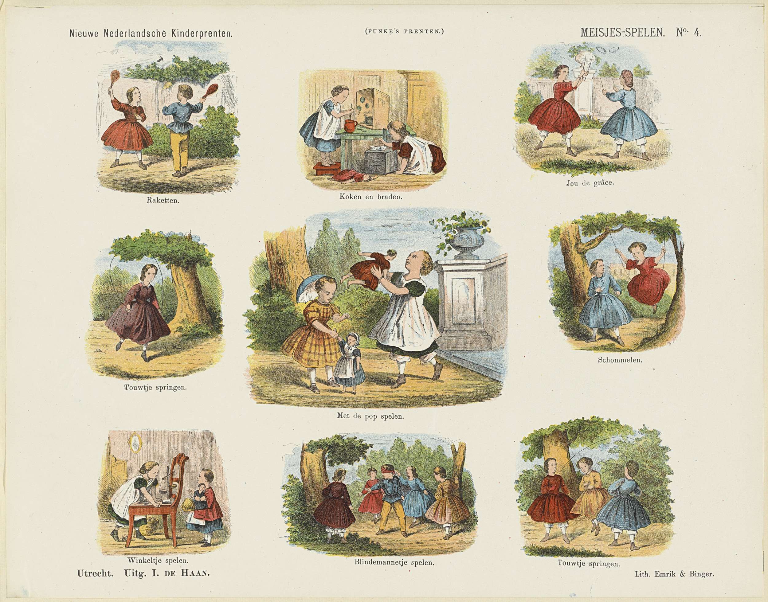 Ein Buch mit Bildern von Kindern, die im Park spielen, umgeben von Bäumen und Gegenständen, mit begleitendem Text.