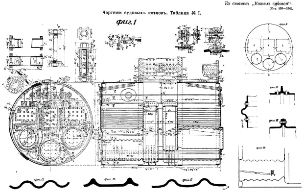Eine detaillierte Zeichnung einer Dampflokomotive mit verschiedenen Komponenten wie Motor und Getriebe, begleitet von russischem Text, der sie als Patent für die Maschine beschreibt.