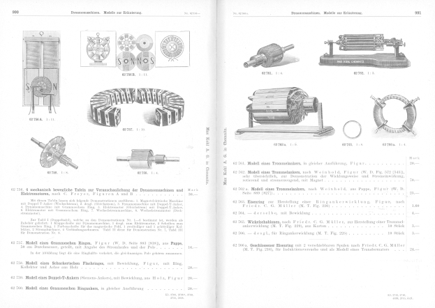 Ein aufgeschlagenes Buch mit verschiedenen Elektromotoren und detaillierten Texten und Bildern über ihre Typen.