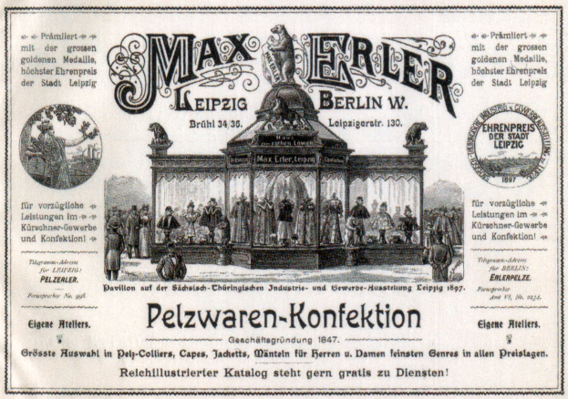 Schwarz-weißer Werbeplakat für Max Erler Leipzig in Berlin, Deutschland, das eine Gruppe von Menschen vor einem Gebäude zeigt, mit Text, der ein Ereignis ankündigt.