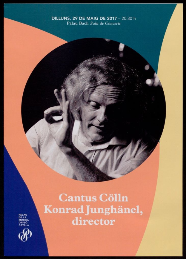 Ein Plakat mit einem Foto von Cantus Collin und Konrad Junghänel, mit Text zum Konzert.