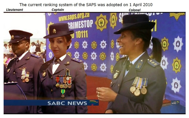 Gruppe von Menschen in Uniformen und Hüten mit einer Fahne, Text oben und unten mit der Aufschrift "Das aktuelle Ranglistensystem der SAP wurde am 1. April 2010 übernommen".