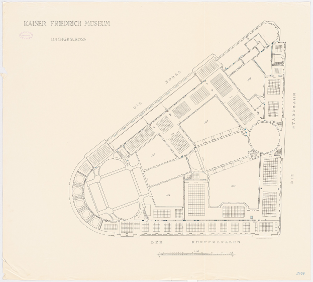 Ausführlicher Grundriss des Kaiser Friedrich Museums in Dresden, Deutschland, mit Zimmern, Fluren und weiteren Merkmalen.