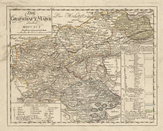 Detailreiche Vintage-Karte von München, Deutschland, mit Straßen, Parks und Sehenswürdigkeiten, umgeben von einem dekorativen Rahmen, dargestellt in blauen, grünen und gelben Tönen.