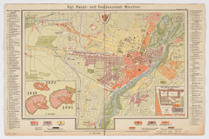 Ein altes Stadtplan von München, Deutschland aus dem Jahr 1849, detailliert mit Text und Zahlen, bietet einen umfassenden Überblick über das Gebiet.