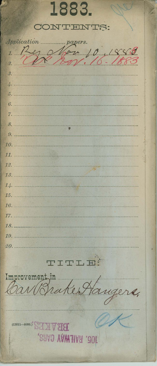 Offene Buchführung mit einer 1883er Liste von Verbesserungen für Bremser's Eisenbahnwagen.