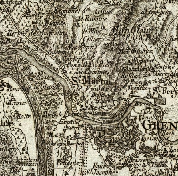 Ausführliche alte Karte der Stadt St. Martin mit Straßen, Gebäuden, Sehenswürdigkeiten und nummerierten Texten, die die Lage der Stadt angeben.