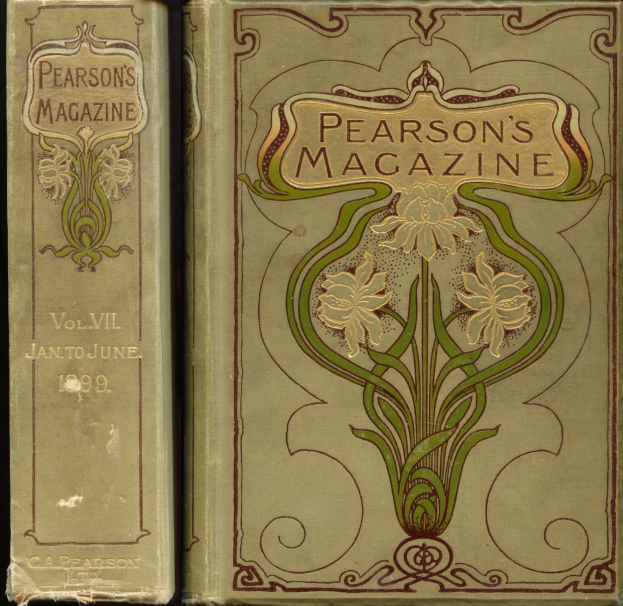 Zwei Bände von "Pearson's Magazine, Vol. VII, Januar bis Juni, 1899" mit dunklem Hintergrund.