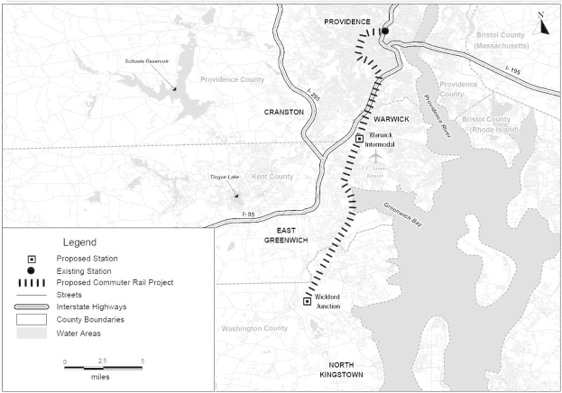 Schwarze und weiße Stadtkarte mit einem Fluss, beschriftet mit "Vorgeschlagenes S-Bahn-Projekt", zeigt Straßen, Autobahnen und Stadtmerkmale.