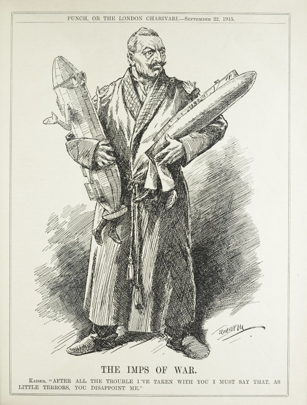 Ein altes Buch mit einer Zeichnung eines Mannes, der eine Rakete hält, mit dem Text "Die Kriegsimpulse" sichtbar.