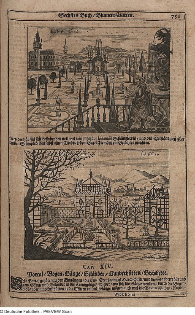 Offenes Buch mit einer detaillierten Stadtansicht auf den Seiten, begleitet von Bildern und Text.