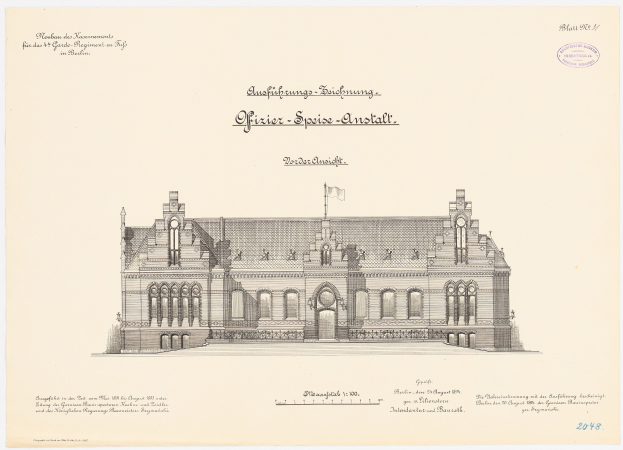 Eine Zeichnung des Hauptsaals des Deutschen Parlaments in Berlin mit einer Flagge darauf und begleitendem Text.
