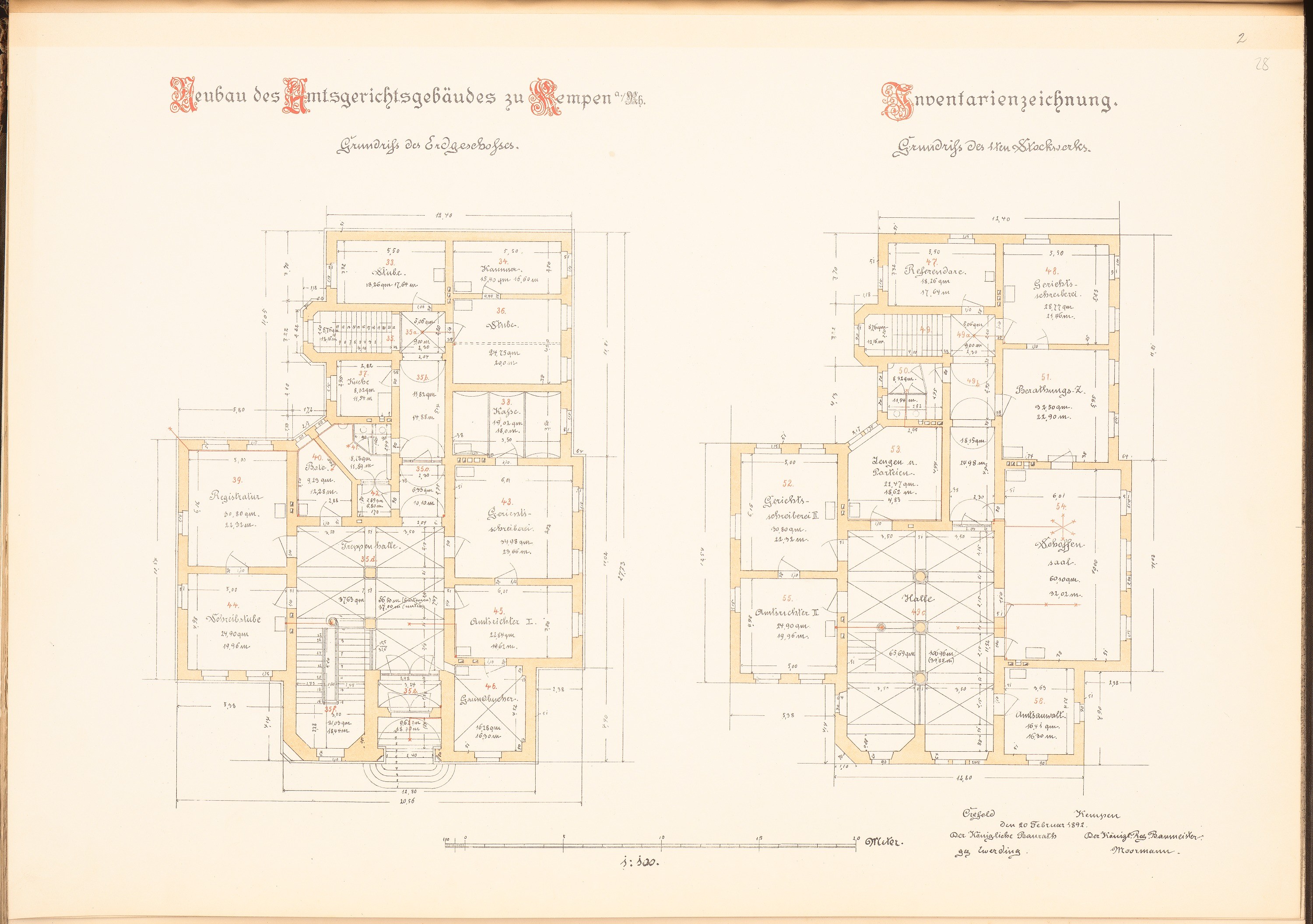 Altes Buch mit detailliertem Grundrissplan des ersten Stockwerks von Schlossenhausen in Dresden, Deutschland, mit begleitendem Text.