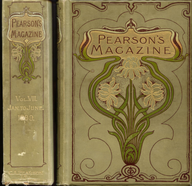 Zwei Bücher mit dem Titel "Pearson's Magazine, Vol. VII, January to June, 1899" vor dunklem Hintergrund.