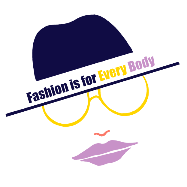 Ein Logo mit einem stilisierten Gesicht und dem Text "Fashion is for Every Body" darauf.